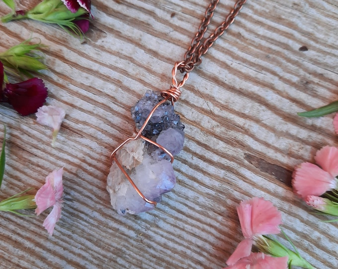 Spirit amethyst cluster pendant, spirit quartz pendant, black amethyst pendant, black spirit quartz cluster necklace, raw natural cactus qua