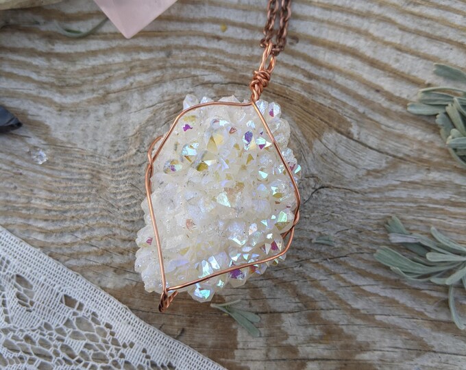 Large angel aura quartz crystal cluster, angel aura quartz cluster, aura quartz pendant, rainbow aura quartz necklace, opal aura quartz crys