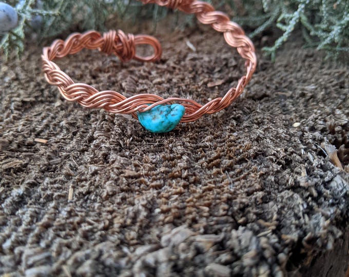 Turquoise crystal cuff bracelet, natural braded copper cuff bracelet, turquoise bracelet, crystal cuff bracelet, natural raw rough