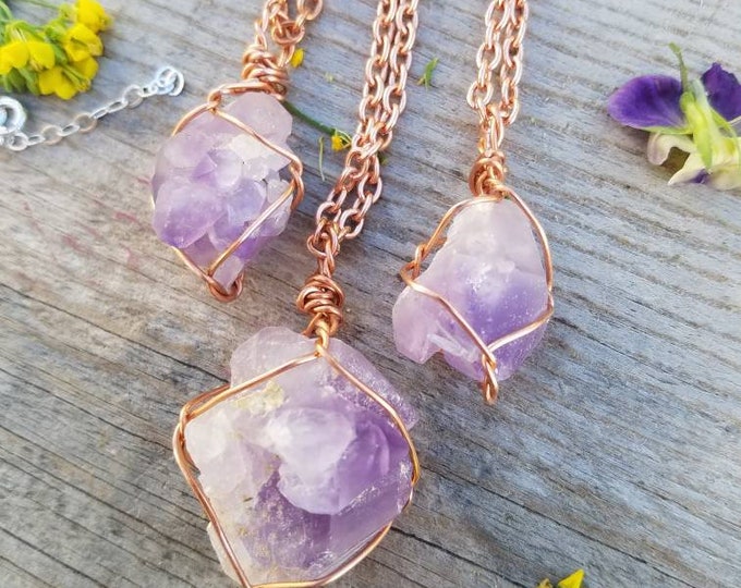 Amethyst crystal pendant, amethyst cluster pendant, amethyst pendant, amethyst necklace, small cluster pendant, copper or sterling silver