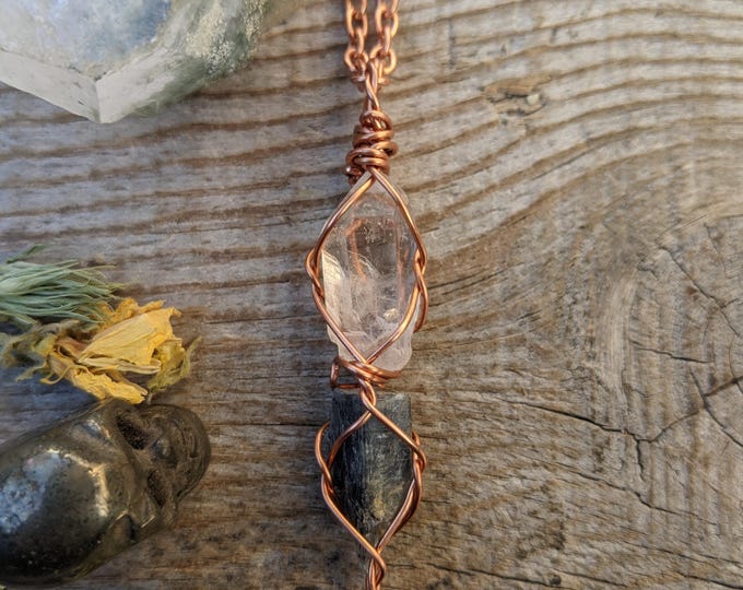 chlorite quartz crystal pendant, chlorite quartz, green quartz, large quartz pendant, chlorite pendant, inclusions in quartz, green quartz