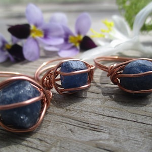 Raw blue sapphire crystal ring,  pure copper sapphire ring, made to order, natural crystal, rough sapphire, Sterling silver sapphire ring