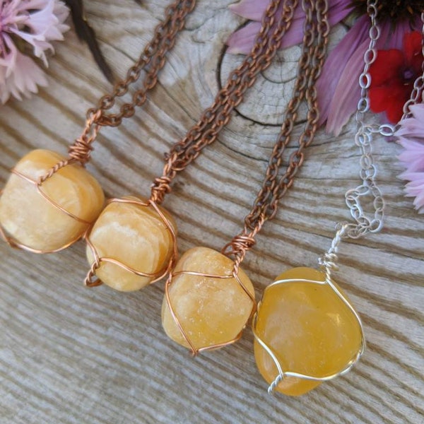 Honey Calcite pendant, polished honey calcite necklace, yellow calcite pendant, yellow calcite necklace, natural polished honey calcite, ye