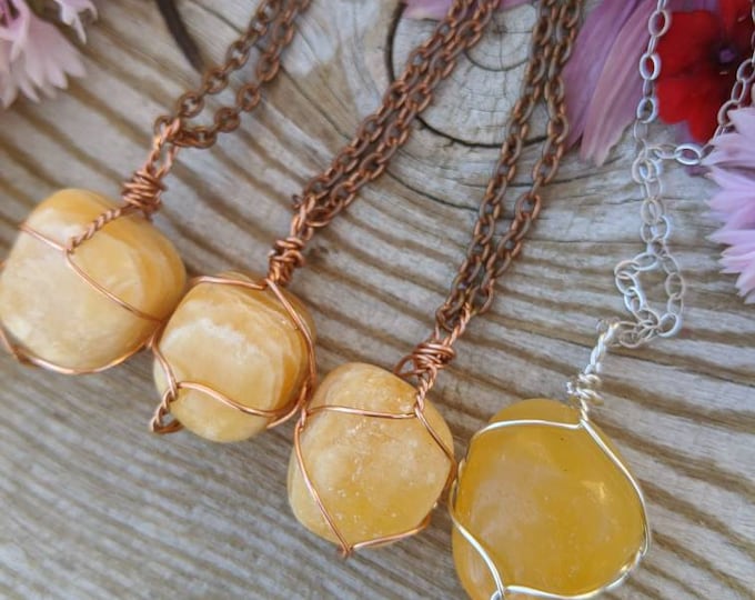 Honey Calcite pendant, polished honey calcite necklace, yellow calcite pendant, yellow calcite necklace, natural polished honey calcite, ye