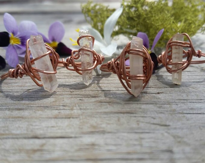 Raw quartz crystal ring, clear quartz crystal point ring, made to order, natural quartz crystal, rough point, silver or copper quartz ring