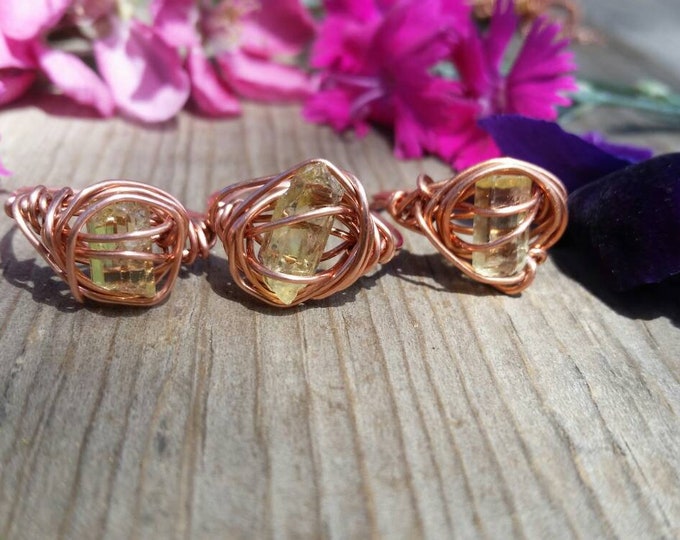Raw golden apatite crystal ring, copper apatite ring, yellow apatite ring, sterling silver apatite ring,apatite crystal ring, raw terminated