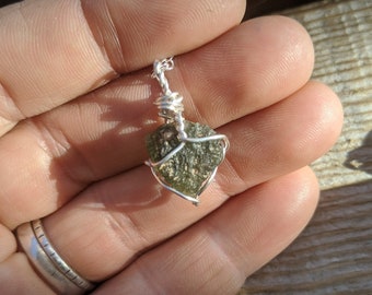 1.2 gram raw moldavite in matrix pendant, fine silver moldavite necklace, moldavite pendant, natural raw rough moldavite crystal, authentic