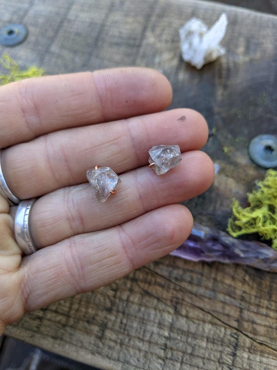 Smokey quartz crystal studs, smoky quartz earrings, smoky quartz stud earrings, natural raw rough smokey quartz