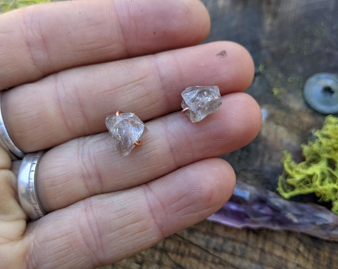 Smokey quartz crystal studs, smoky quartz earrings, smoky quartz stud earrings, natural raw rough smokey quartz