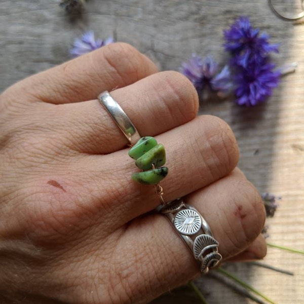 Chrysophrase Dainty Ring, made to order, chrysoprase ring, chrysophrase crystal ring, chrysoprase crystal jewelry, bronze or sterling silver