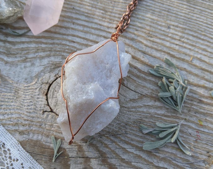very unique snowy white blue lace agate crystal pendant, raw rough crystalized chalcedony pendant, chalcedony and herkimer diamond pendant