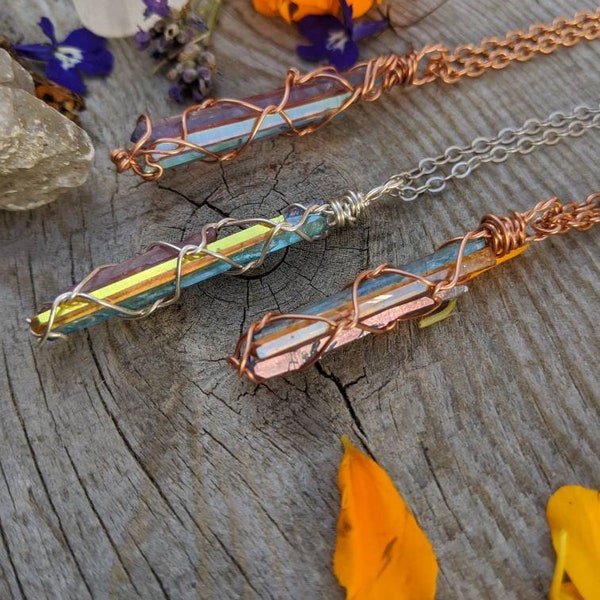 Aura quartz combo pendant, sunset aura pendant, aqua aura pendant, rose aura pendant, tanzanite aura pendant, rainbow aura quartz pendant