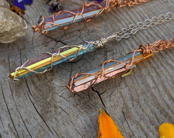 Aura quartz combo pendant, sunset aura pendant, aqua aura pendant, rose aura pendant, tanzanite aura pendant, rainbow aura quartz pendant