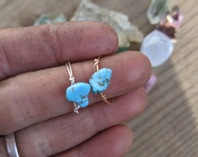 Raw rough turquoise chunk ring, natural turquoise ring, crystal ring, turquoise stone, crystal ring bronze, sterling silver turquoise ring