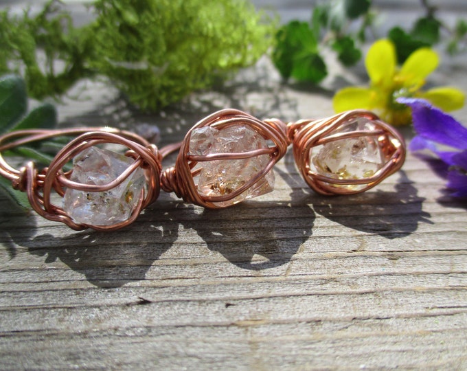 Raw petroleum herkimer diamond quartz ring made to order. Stackable ring, sterling silver crystal ring, simple rings, pure copper ring