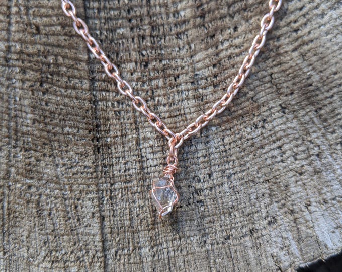 18" Dainty Raw herkimer diamond Crystal Necklace, solid copper herkimer necklace, dainty crystal necklace, natural herkimer crystal necklace