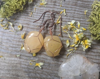yellow calcite crystal earrings, calcite crystal earrings, golden calcite earrings, yellow calcite, copper calcite earrings, crystal earring