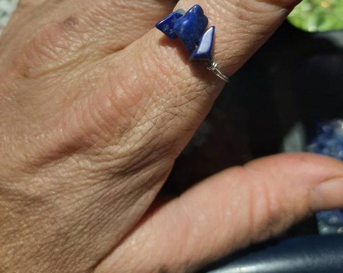 Sweet, dainty real Lapis Lazuli Dark blue Crystal ring- made to order, bronze lapis ring, sterling silver lapis lazuli ring, lapis crystal r