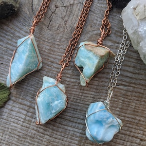 Raw rough Blue aragonite pendant, solid copper blue aragonite crystal, blue calcite necklace, calcite pendant, calcite pendant,  Caribbean