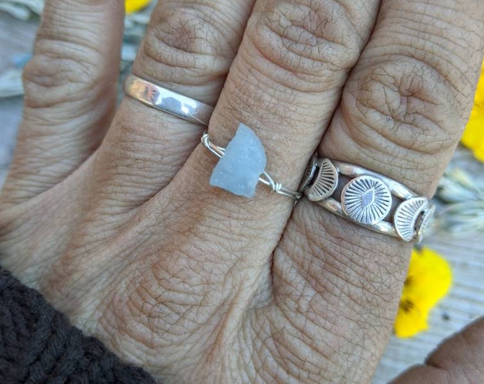 raw rough medium aquamarine chunk ring- made to order