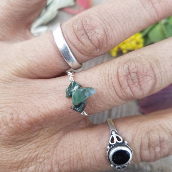 Moss Agate Crystal ring- made to order, natural moss agate, mossy agate, Moss stone, moss agate ring, dainty moss agate ring, dainty crystal