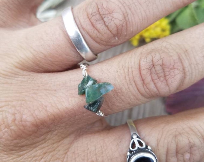 Moss Agate Crystal ring- made to order, natural moss agate, mossy agate, Moss stone, moss agate ring, dainty moss agate ring, dainty crystal