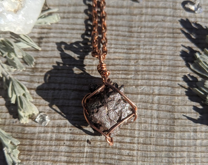 Medium Raw Meteorite Wire wrapped pendant, meteorite pendant, meteorite necklace, meteor pendant, pure copper meteor necklace, iron, outer s