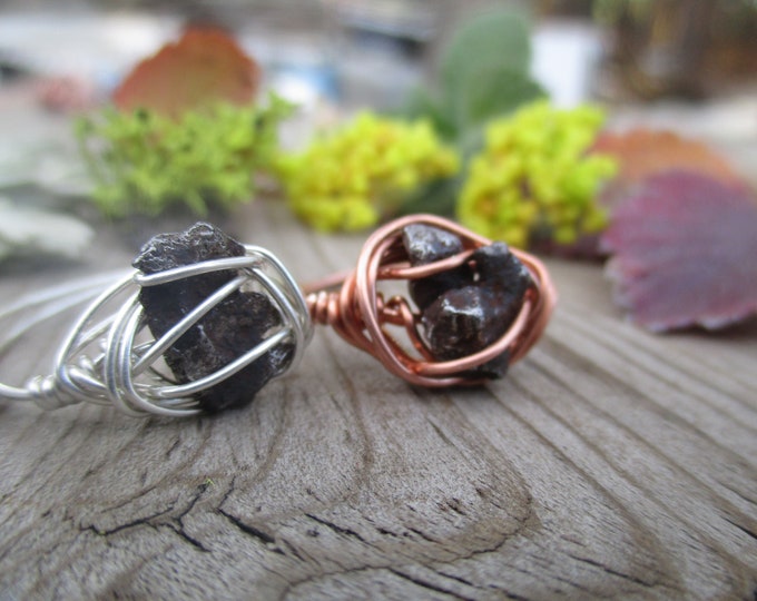 Raw meteorite ring, copper meteor ring, space ring, sterling silver meteor ring, natural meteorite, tektite ring, outter space meteor ring