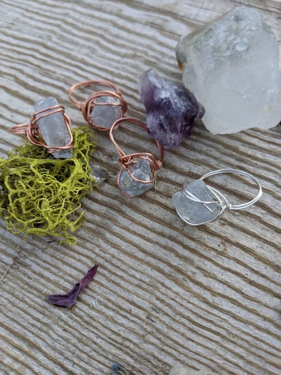 Raw Celestite Crystal Ring Blue Celestite Ring Celestite Crystal