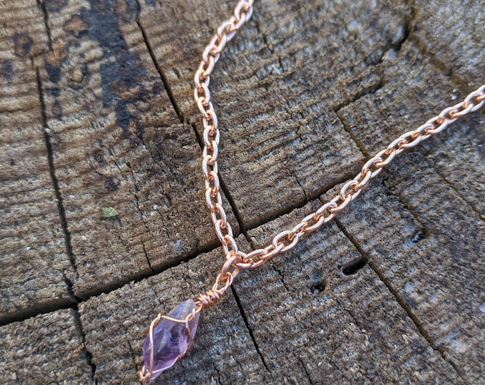 18" Dainty Raw Amethyt Crystal Necklace, solid copper Amethyst necklace, dainty crystal necklace, natural amethyst crystal necklace, dainty