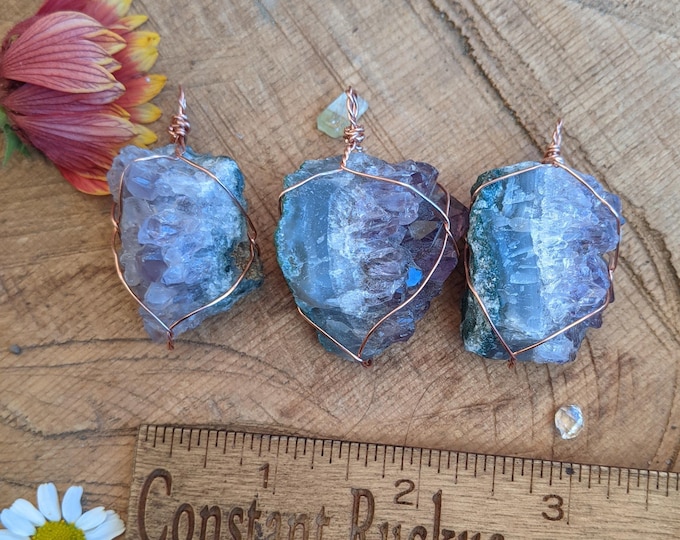 small raw amethyst cluster pendant, natural raw rough amethyst cluster neckalce, amethyst pendant, druzy amethyst neckalce, geode pendant