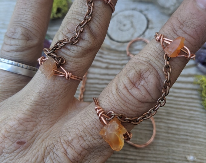 Crystal Slave Ring double knuckle crystal ring with chain you choose the crystals! FREE Shipping all natural wide variety of crystals