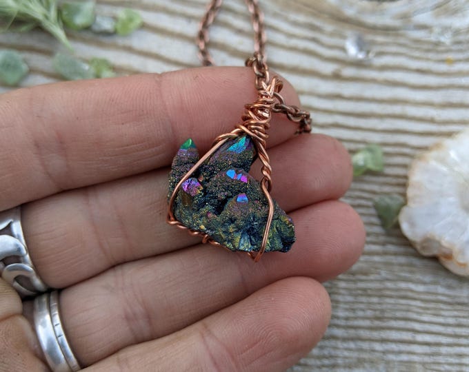 Small Rainbow aura quartz crystal cluster, spirit aura quartz crystal pendant, titanium aura quartz crystal, binded quartz with titanium!