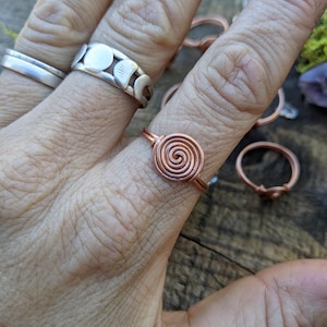 solid copper swirl ring, solid copper ring, raw copper swirl ring
