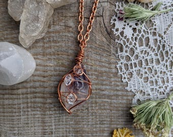 Raw, rough all natural amethyst and herkimer diamond pendant, herkimer pendant, amethyst necklace, raw amethyst pendant, amethyst crystal