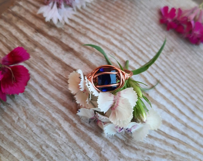 Blue sapphire crystal ring, lab grown natural blue sapphire ring size 8 usa