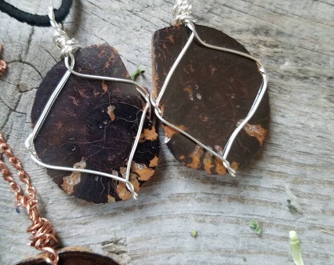 hematite ammonite fossil pendant, ammonite hematite stone, raw ammonite hematite, hematite fossil pair, copper or silver natural ammonite