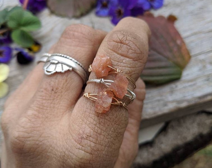 Large Sunstone Crystal ring- made to order raw all natural free shipping! Sunstone ring