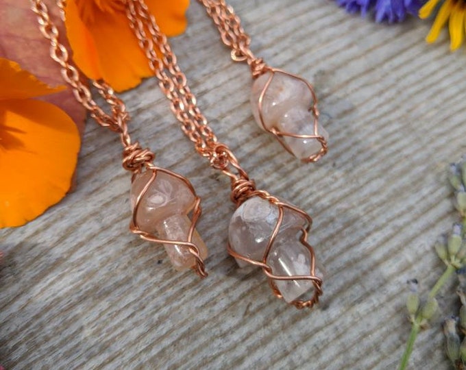 Small Flower Agate Mushroom Pendant, flower agate necklace, small mushroom pendant, small mushroom necklace, crystal mushroom necklace