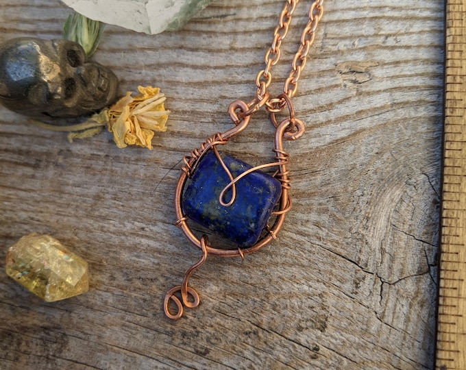 Lapis Lazuli crystal pendant, natural high quality lapis pendant, copper lapis lazuli crystal necklace, lapis lazuli pendant, swirly copper