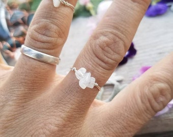 White moonstone crystal ring, rainbow moonstone ring, blue moonstone ring, made to order,   sterling silver moonstone ring