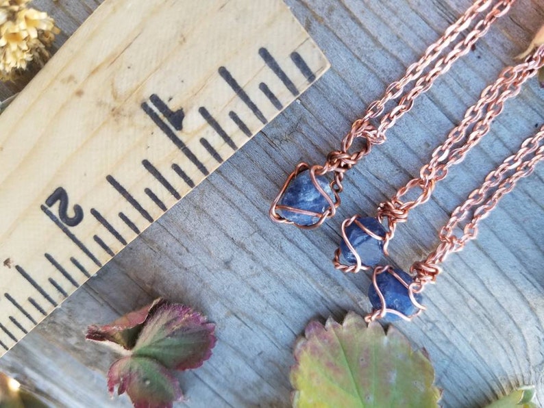silver or c raw record keeper sapphire necklace birthstone necklace Tiny raw blue sapphire crystals wire wrappedpendant sapphire pendant