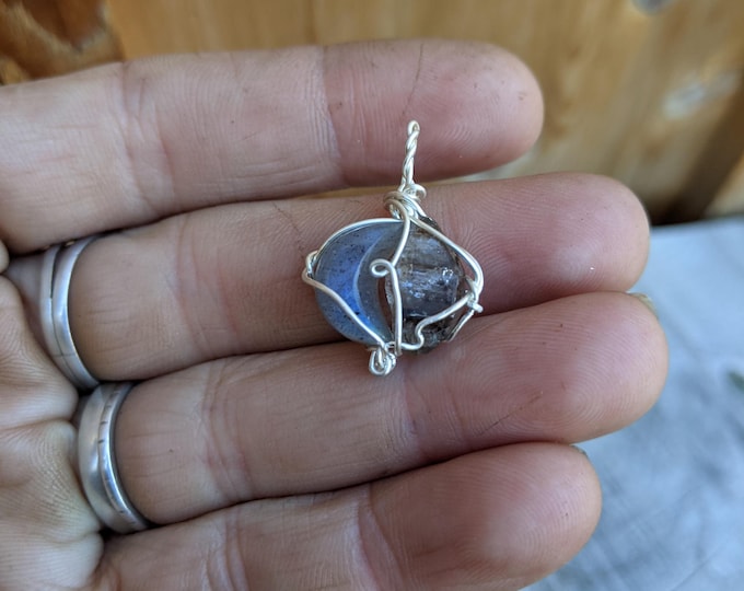 labradorite moon and Herkimer diamonds crystal pendant, labradorite moon necklace, labradorite pendant, Herkimer diamonds pendant, silver