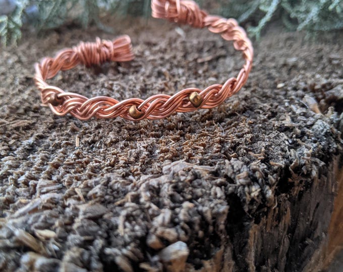 braded copper wire bracelet, handmade braded copper cuff bracelet, copper bead bracelet, natural copper cuff, adjustable braded bracelet