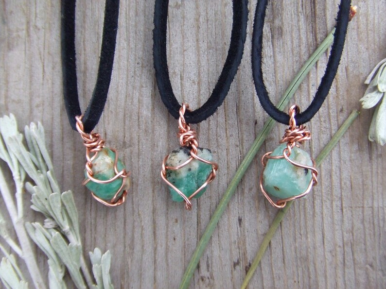 Raw emerald necklace rough emerald pendant wire wrapped | Etsy