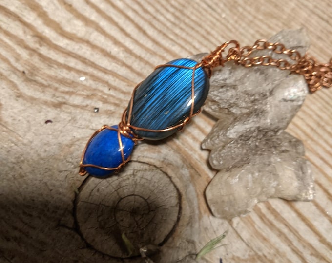 Lapis lazuli and labradorite crystal pendant, natural lapis pendant, natural labradorite pendant, labradorite necklace, lapis pendant, lapis