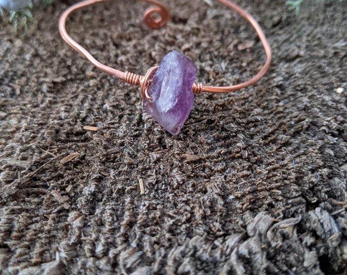 raw, rough natural amethyst cuff bracelet, natural amethyst crystal point, purple amethyst cuff bracelet, raw rough natural amethyst bracele