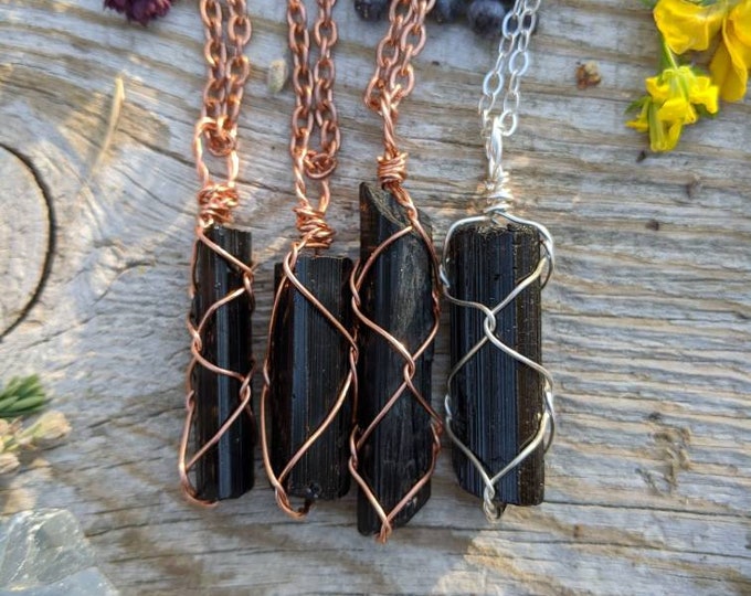 Featured listing image: Small Black Tourmaline crystal pendant, raw rough natural tourmaline silver necklace tourmaline necklace, small black tourmaline pendant, sk