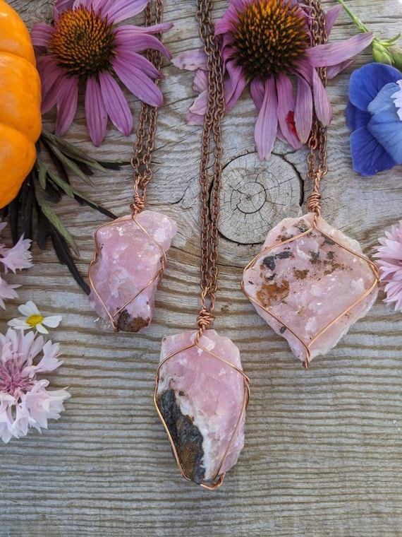 Pink calcite sales necklace