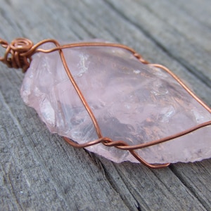 raw rough natural rose quartz crystal wire wrapped pendant, raw rose quartz necklace, pink quartz pendant, pink quartz crystal, high quality
